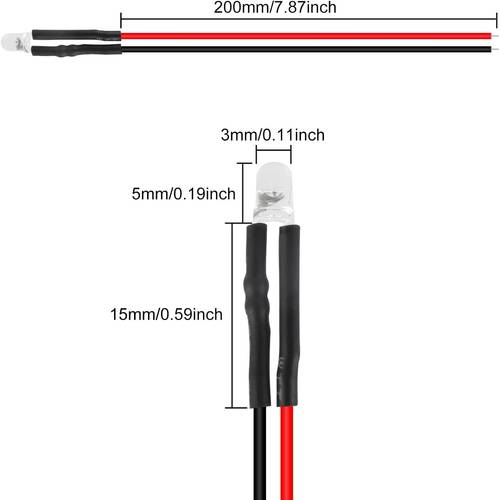 12 stück 3mm led kabelglühbirnen mit vorgefertigten verbindungen für leuchtdioden, modellklassifizierungs-set für miniatur led-dioden