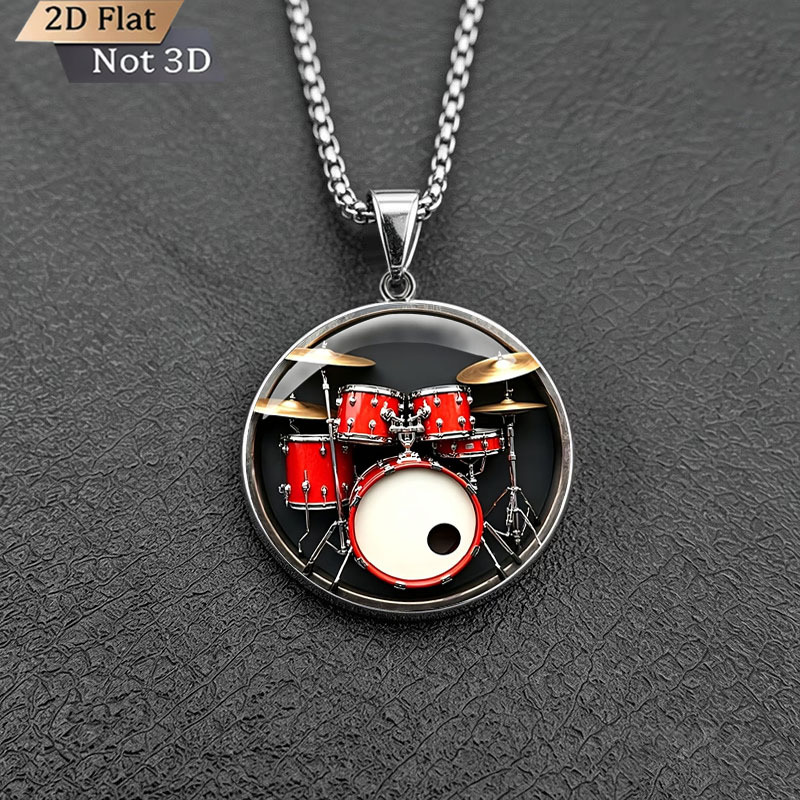 2D Flat Personalized Drum Pattern Pendant Necklace, Trendy Gift
