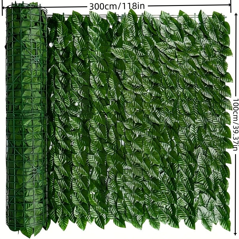 E-shop 300 * 100 cm künstliche Efeu Sichtschutz Wandfolie Rolle, inklusive 100 grüne Pflanzenaufhänger, für Garten Dekoration im Freien, Heim- und