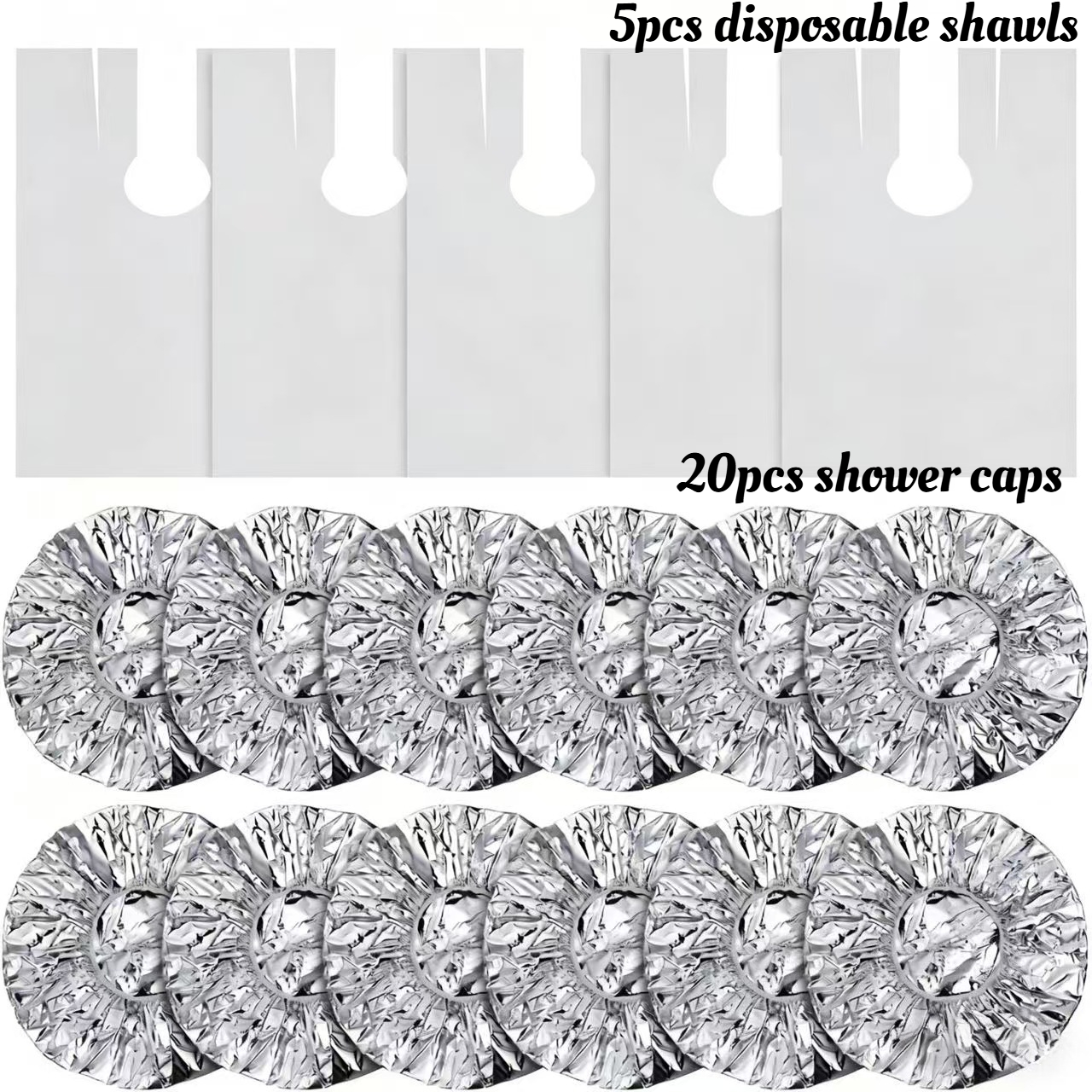 TEMU Lot de 20 bonnets de douche jetables en aluminium + lot de 5 châles jetables, bonnet de douche à conservation de la chaleur pour , permanente,