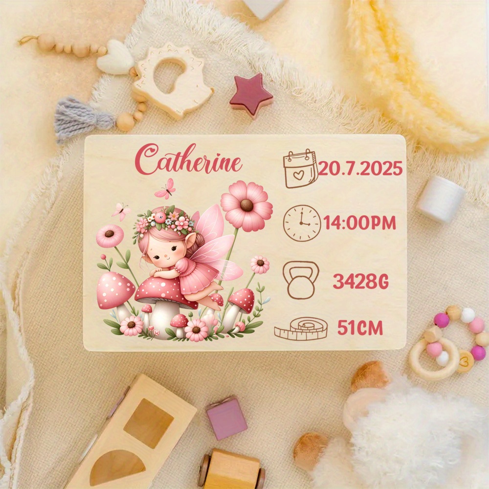 TEMU Customized Name Fetal Hair And Teeth Memory Box, Cute Fairy House Design, Customized Name And Birth Details, Time , Wooden Memory Box For