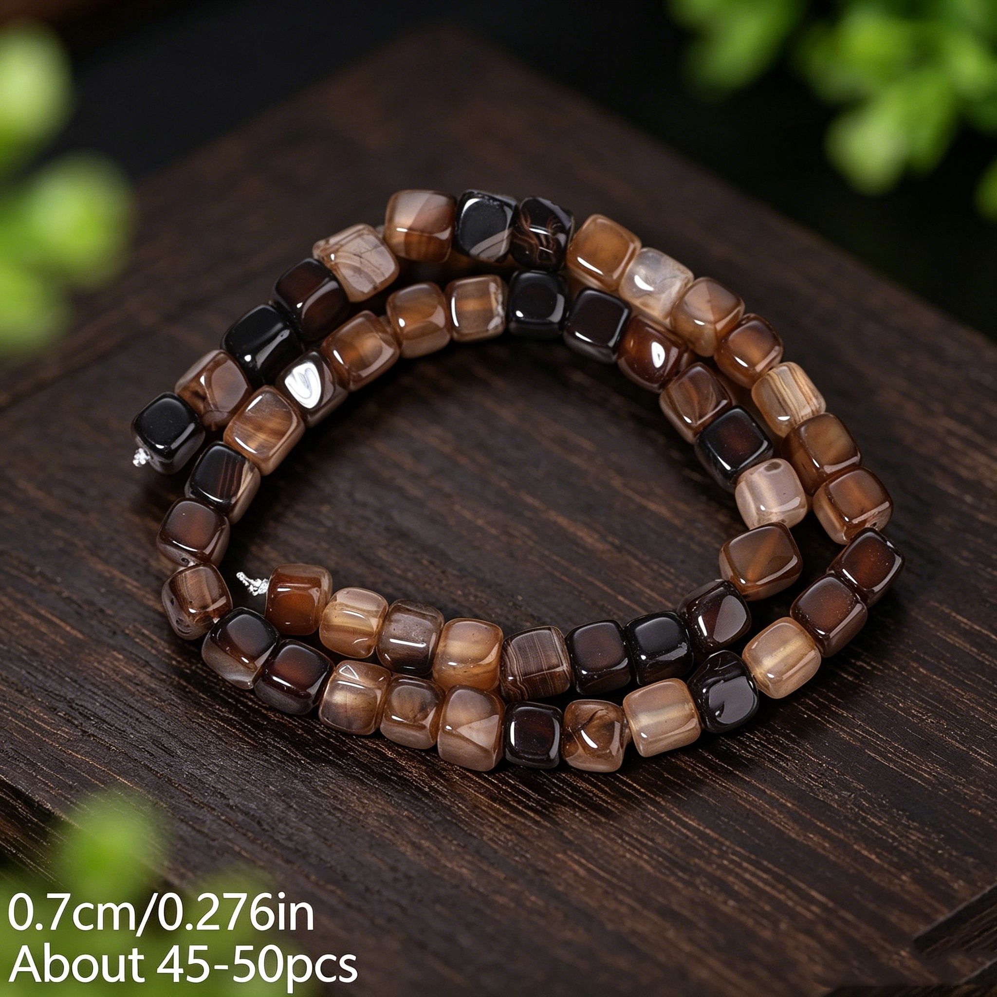 Image of 7mm Natural Stone Coffee Colored Striped Agate Square Loose Beads For Making Unique Bracelets, Necklaces, Earrings, Handicrafts, Men's Gifts