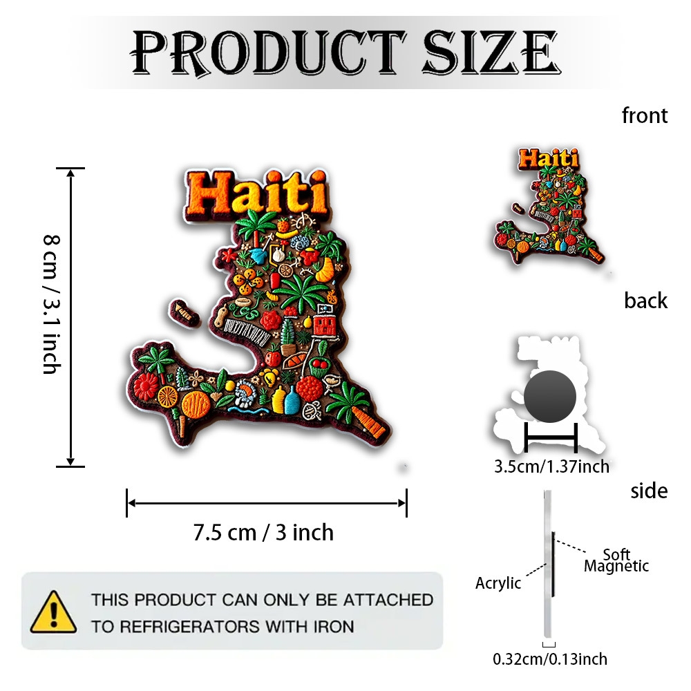 TEMU 1pc 2d Flat, Acrylic & Rubber Soft Magnet, Colorful Embroidered Haiti Map Fridge Magnet, Perfect For Kitchen Decor & Cultural Gifts, Christmas &