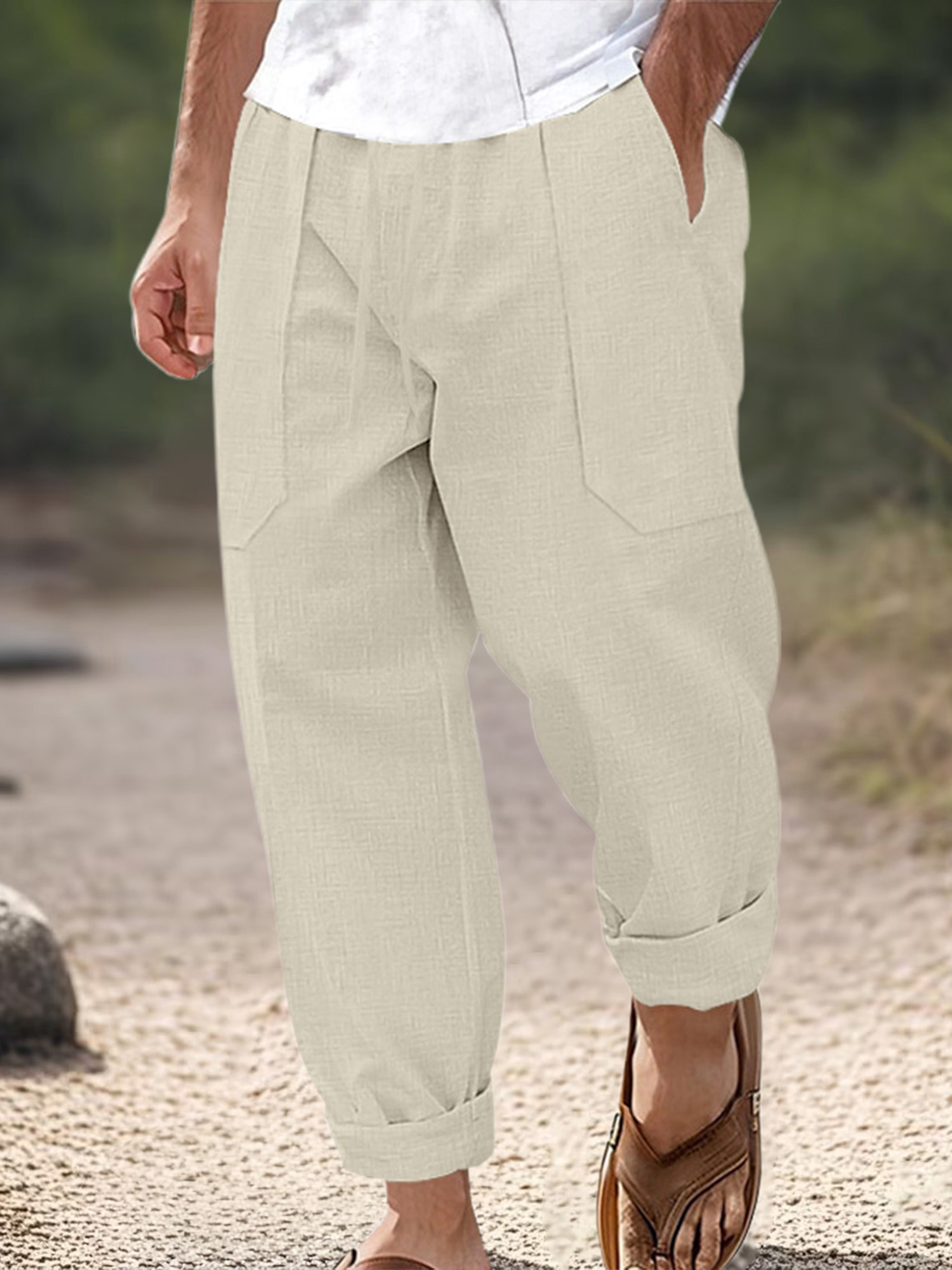 *'S Cropped Pants with Drawstring And Pockets Loose Fit Stylish Solid  Casual Wide Leg Trousers