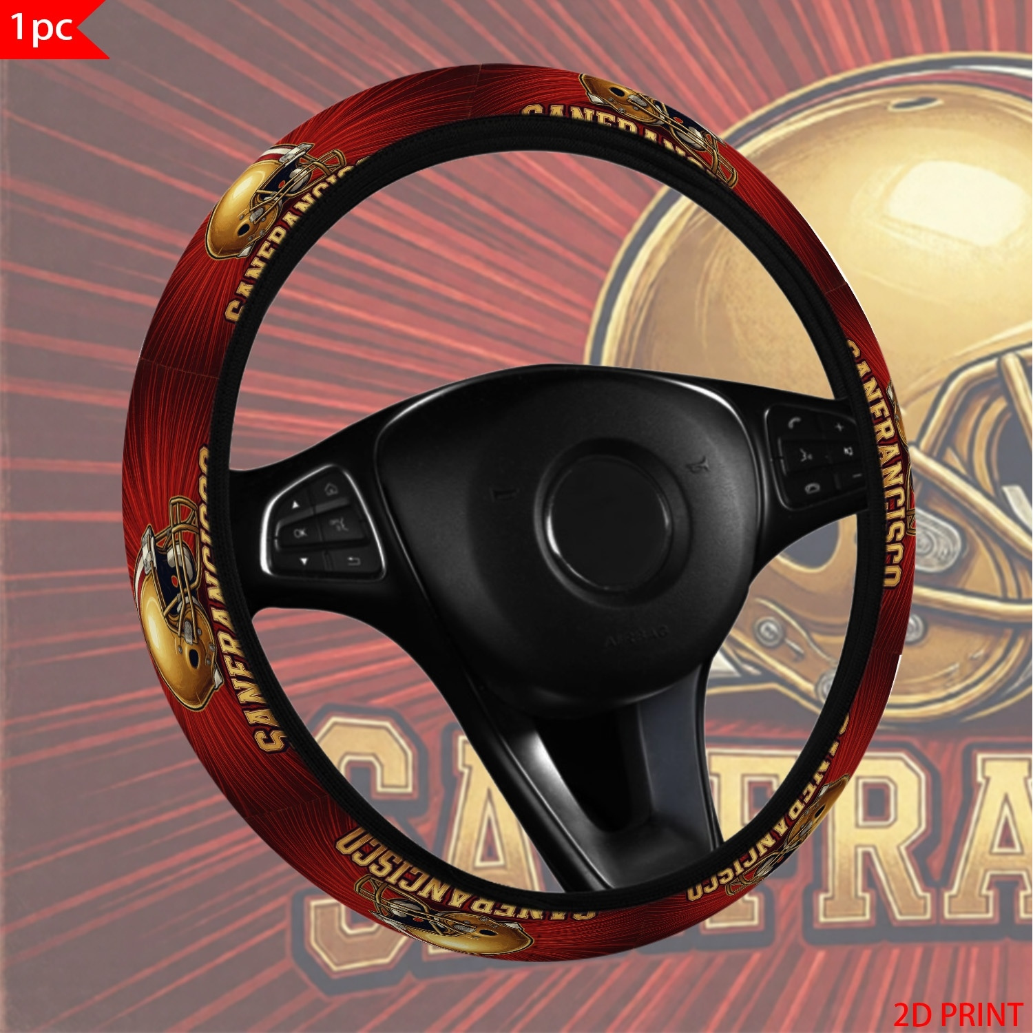 TEMU Single-piece Elastic Car Steering Wheel Cover With A Featuring A San Francisco-themed Print, Suitable For Most Car Models, Offering And