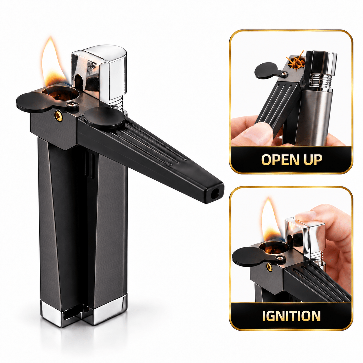 TEMU (without Built-in Butane Gas) Retro Folding -one Butane Lighter, Portable Metal Pipe Lighter, Soft Flame Integrated Spray Lighter, Adjustable