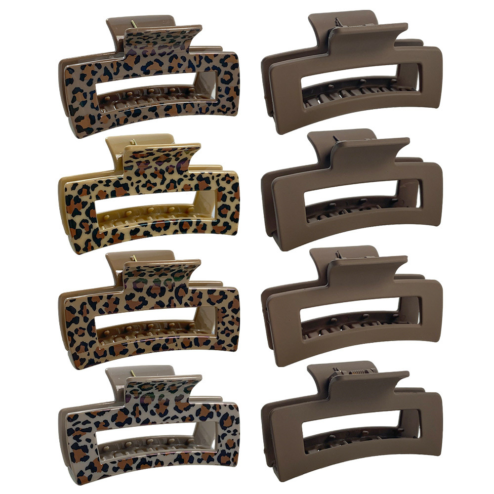 TEMU 8pcs Leopard Print Solid Color Hollow Claw Clip, Hair Claw Shark Clip For Ladies, Multiple , Easy And Versatile Hair Claw, Additions For Parties