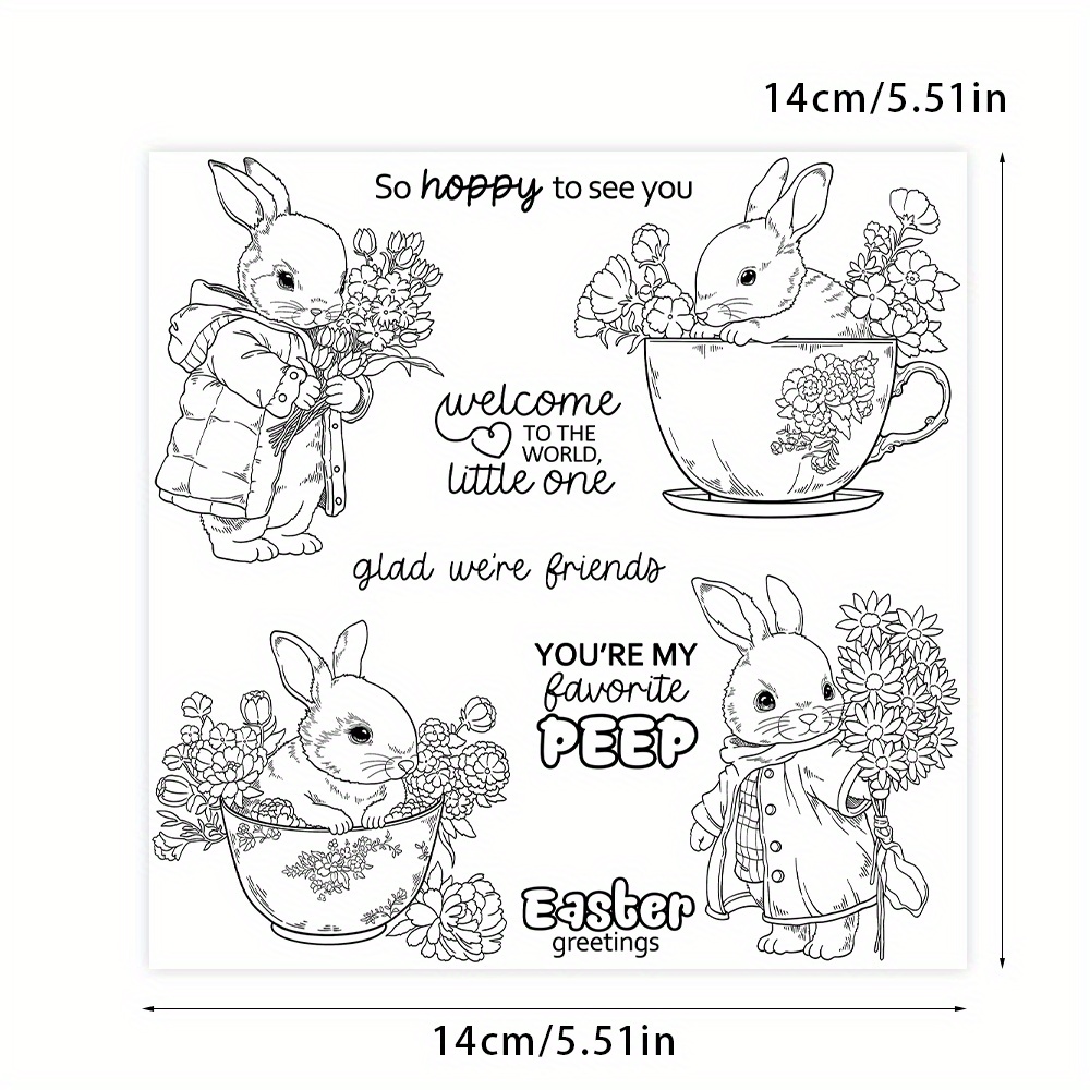 TEMU 1pc Original Cute Easter Bunnies In Cups Clear Stamps Metal Cutting Dies For Diy Scrapbooking Crafts, Handmade Gift Blessing Birthday Thank You