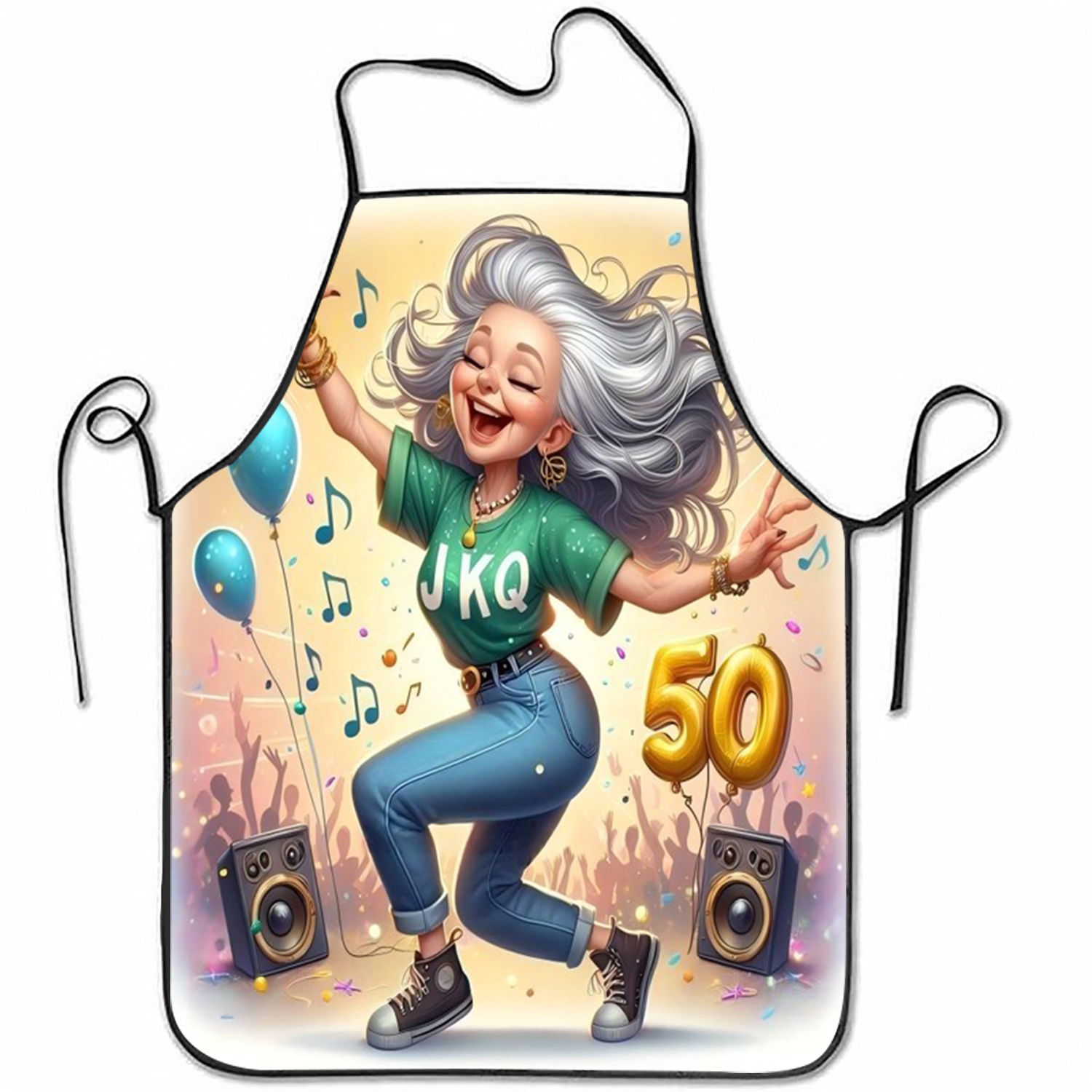 TEMU 1pc Happy 50th Birthday Printed Polyester Apron, Unisex Daily Cooking Fashion Household Kitchen Workwear, Suitable For Cooking, Baking, Home