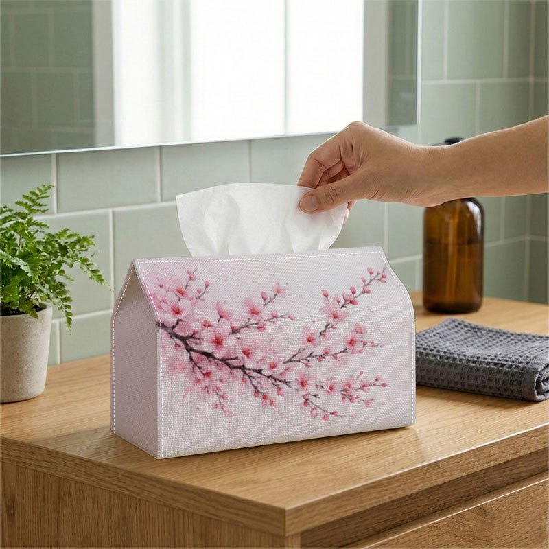 TEMU Boîte à mouchoirs plate 2D, 1 pièce, porte-mouchoirs de branche de Sakura japonaise - Motif oriental de printemps avec rose pâle, boîte à