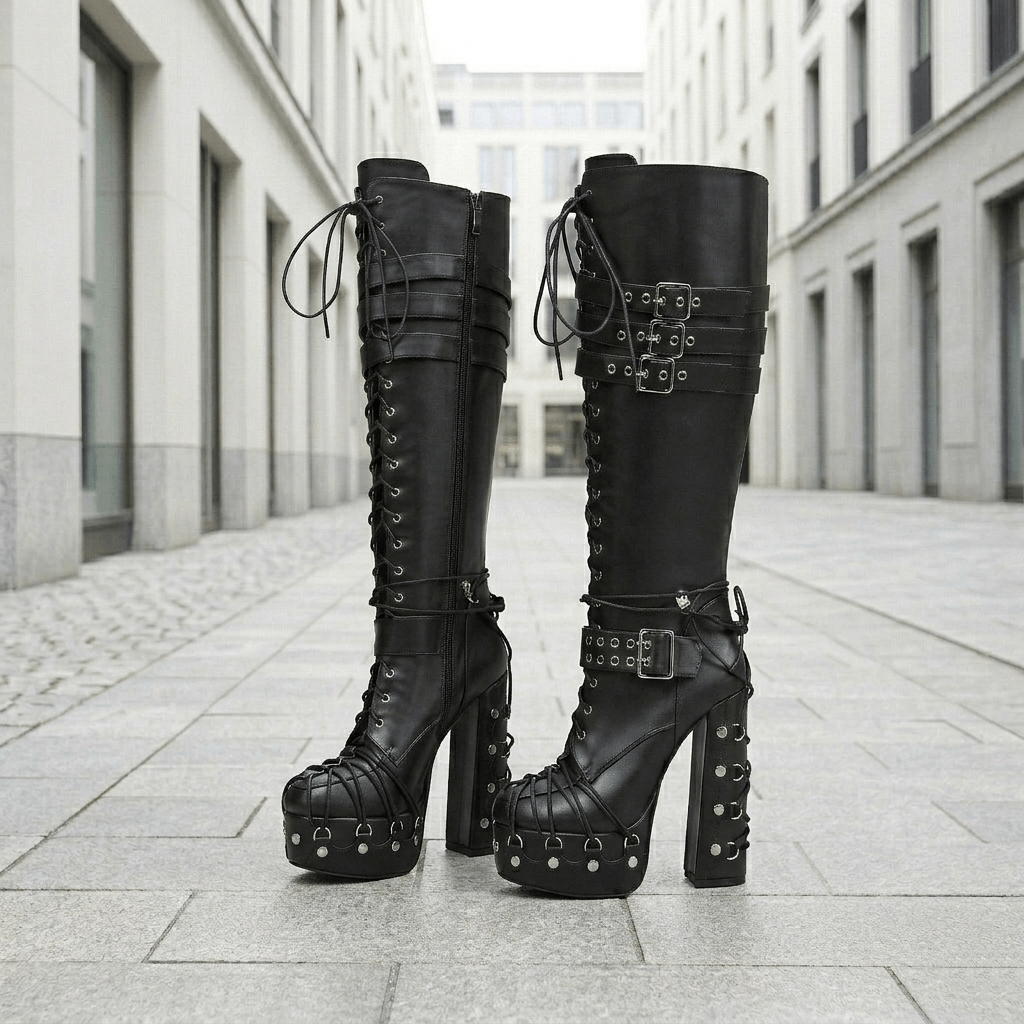 Lace- Heel Zipper Boots For Women Knee-high Boots, Women Shoes