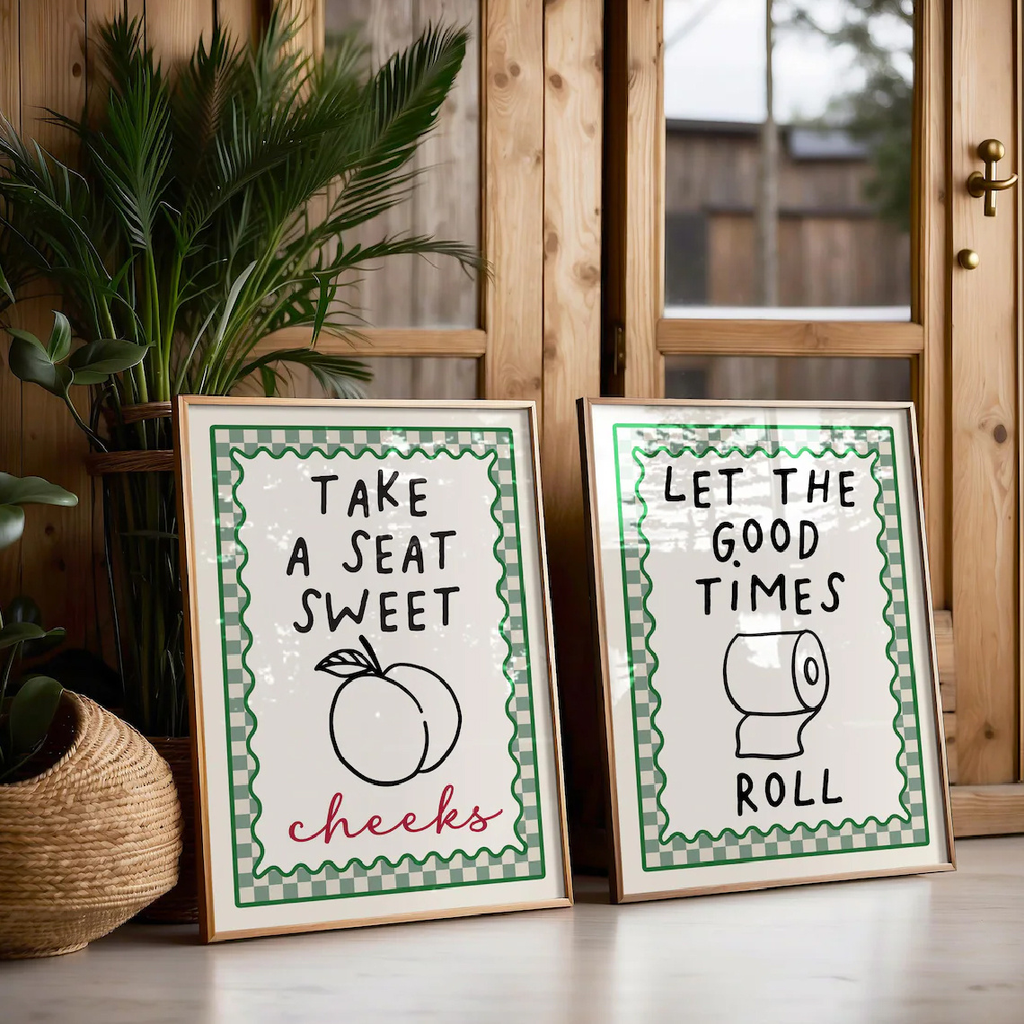 TEMU Set Of 2 Funny Bathroom Wall Art Posters - Humorous Toilet Quotes Frameless Prints, Green Bathroom Decor With Sayings For Toilet Decoration,