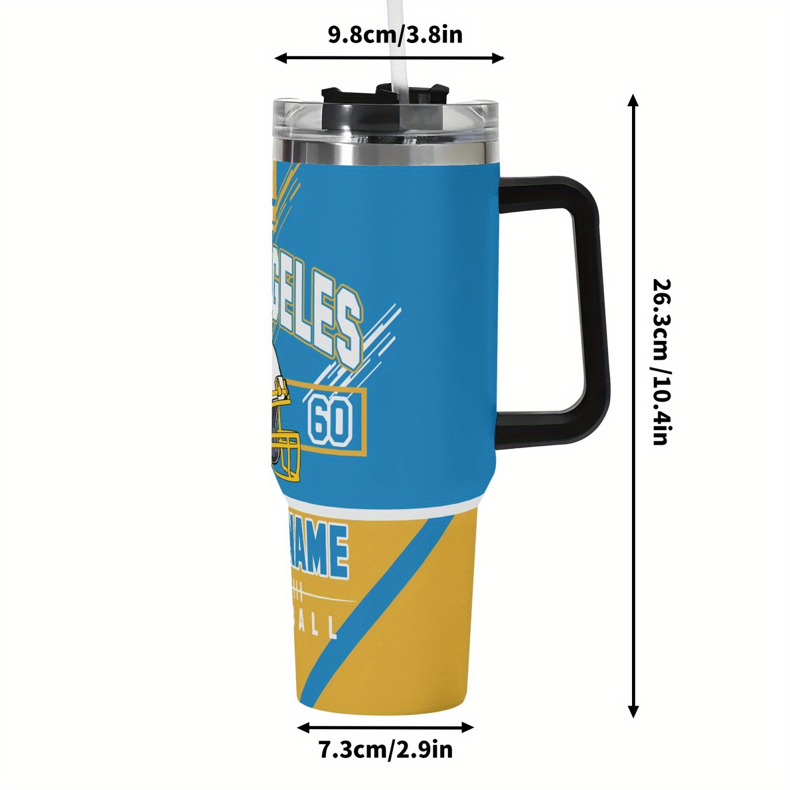 los angeles football 40oz stainless steel tumbler with personalized name travel cup with handle straw   water iced tea coffee smoothies ideal gift for fans hot or cold beverages customizable drinkware durable drinkware 5