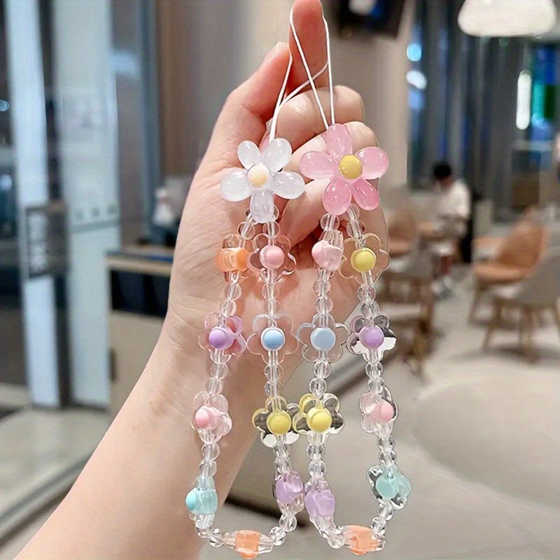 colorful flower phone strap fashionable pendant chain beaded - Temu