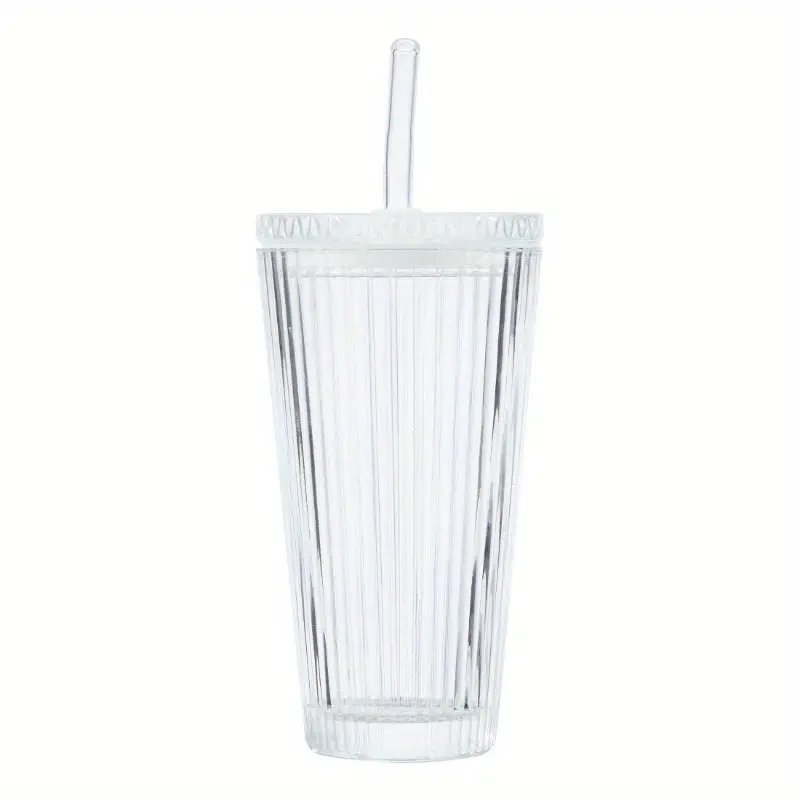 2pcs ribbed 21oz glass tumblers with lids straws clear reusable hand wash only iced beverages beverage serving ribbed glassware durable glass Product details 1