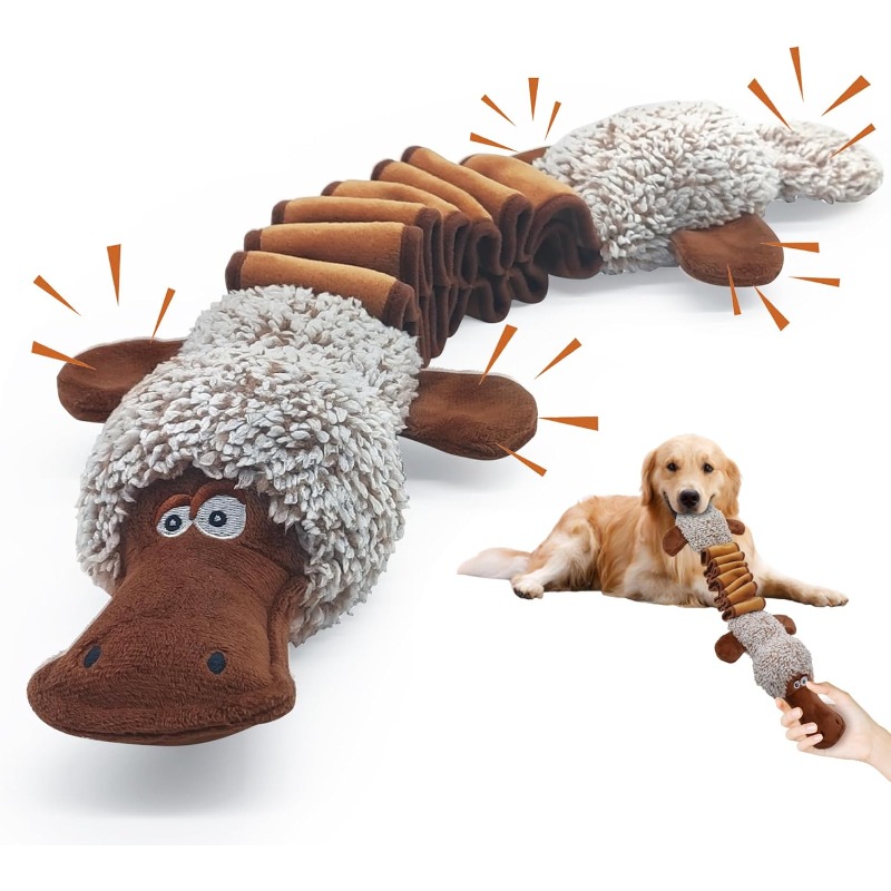 Image of Platypus Squeaky Dog Toys, Large Stuffed Dog Toys To Keep Them Busy, Interactive Plush Chew Toys With Crinkle Paper, Durable Pet Animal Toys For Small Medium Large Dogs, Without Battery