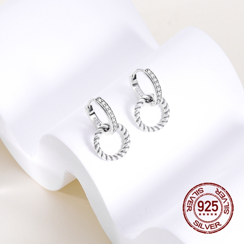 Women's 925 Silver Double Hoop Twisted Rope Earrings