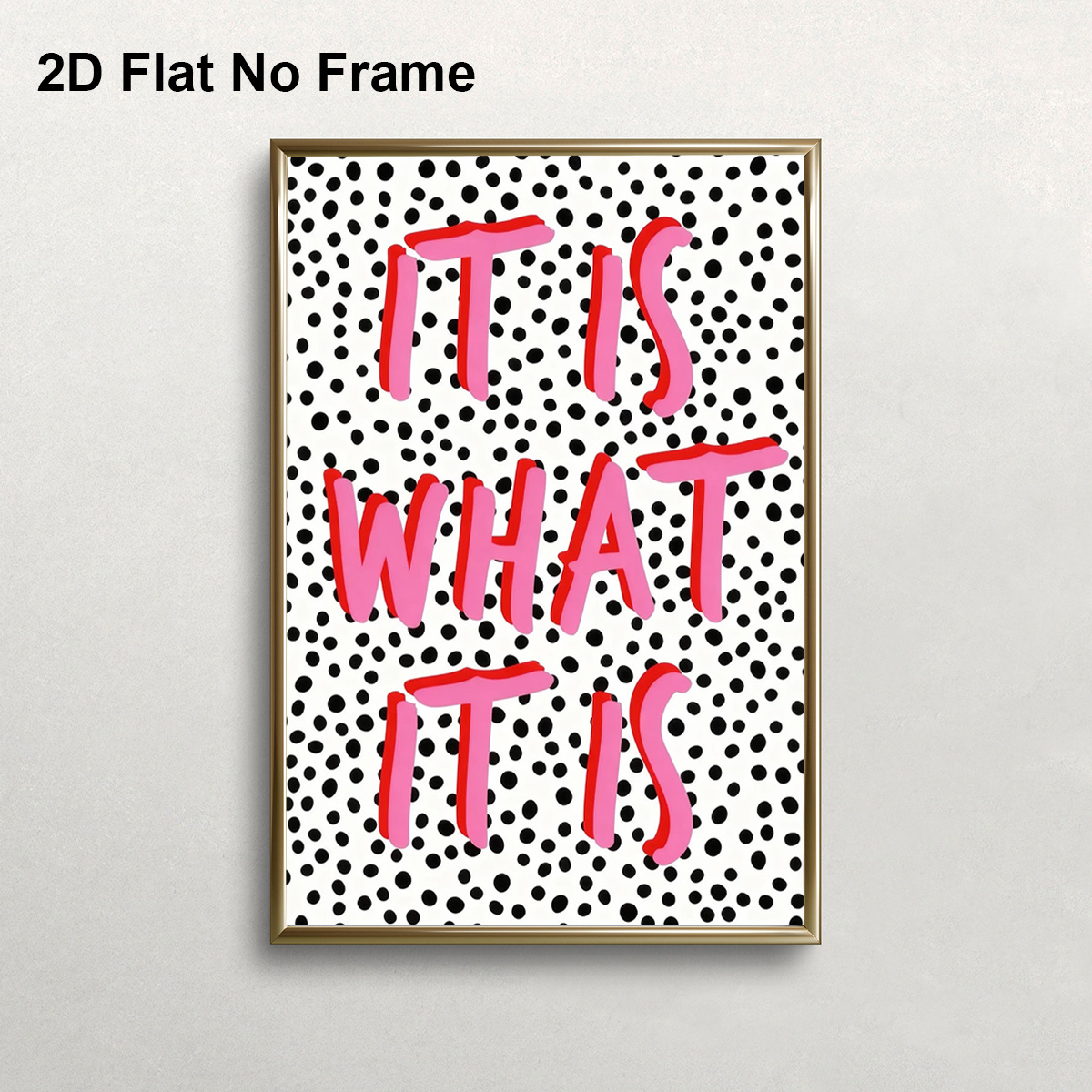 TEMU 2d Flat, 1pc Modern Frameless Canvas Poster - Pink & Red " What " Text With Black Polka Dot Background Wall Art Suitable For Bedroom, Living