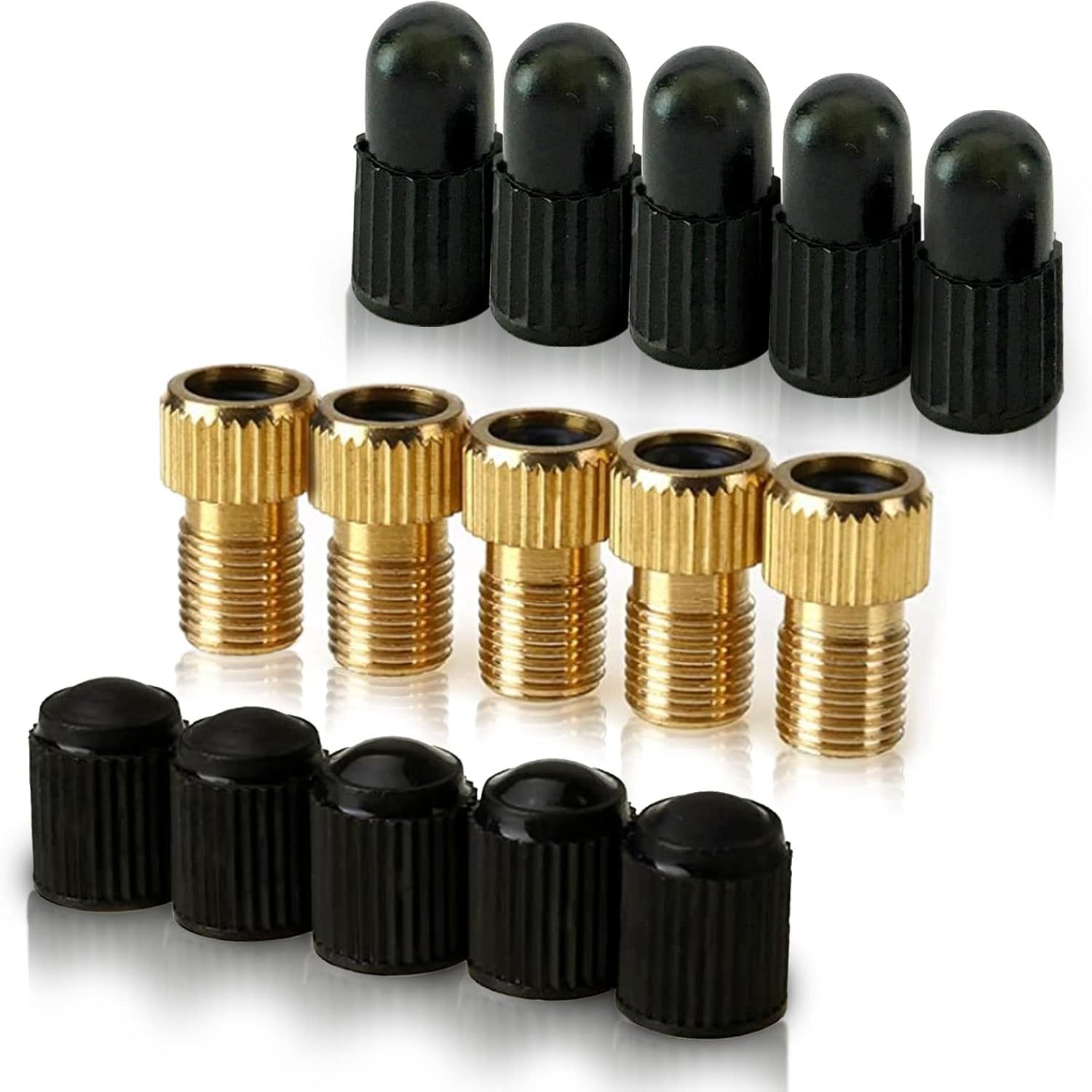 8/15pcs Copper Valve Adaptor(pack Of 4 + 4 Caps) (pack Of 5 + 10 Caps) - To Schrader For All Types Of Bikes, E-bikes, And E-scooters - Inflate Tire Using Or Air Compressor