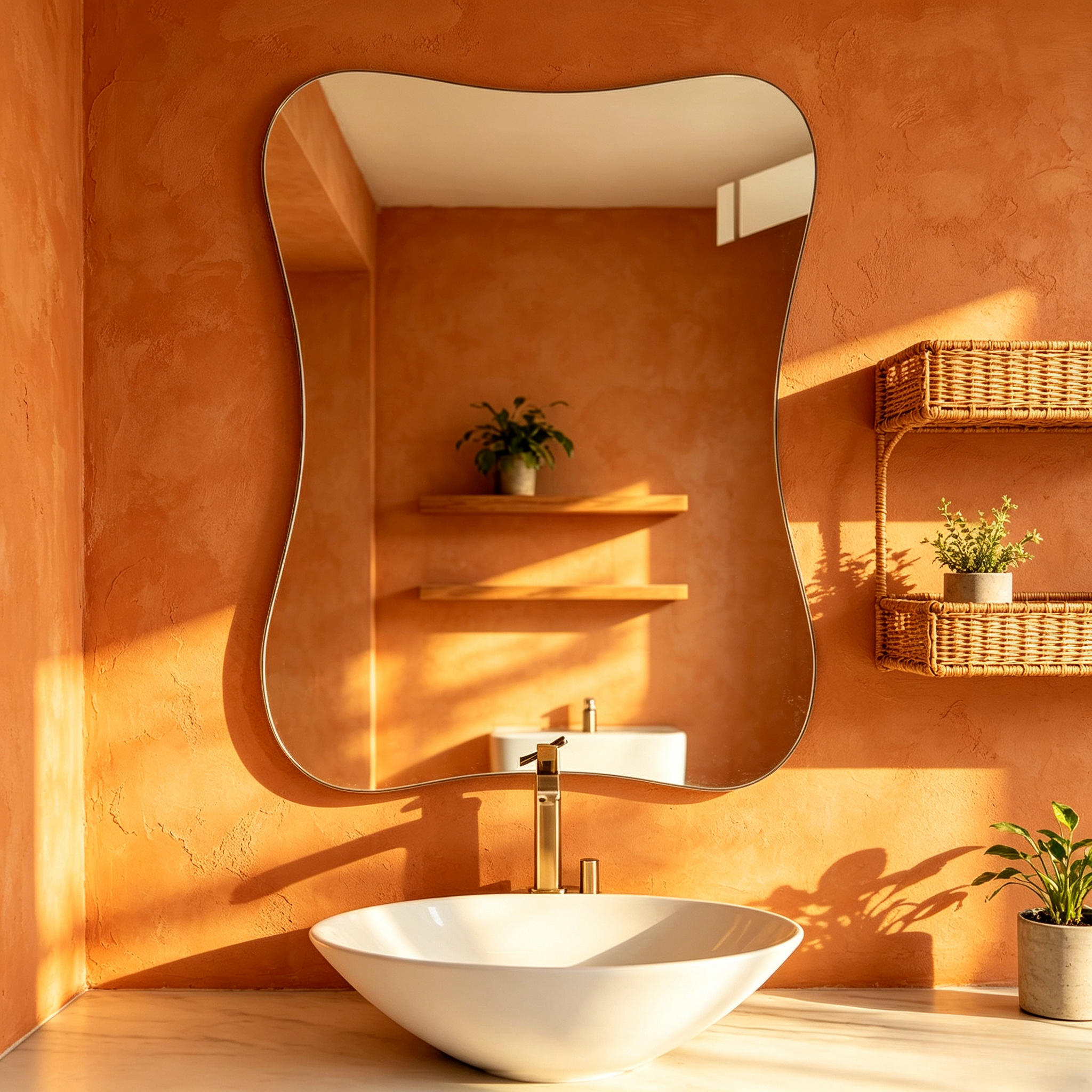 Acrylic Wall Mirror for Bathroom, Irregular Wave Frameless