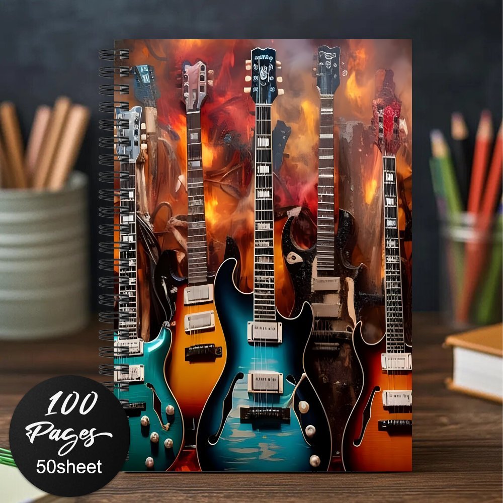 TEMU 1pc Spiral Notebook With Electric Guitar Design - Vibrant Rock Music Journal For Writing, Diary, Notes, Gift For Musicians, Artists, , Notepads
