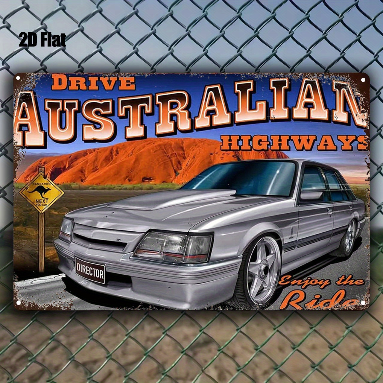 TEMU 2d Flat, 1pc Vintage Australian Highway Sign Metal Wall Decor - Retro Iron Plaque Suitable For Home, Garage, Boys' Den, Nostalgic Travel-themed