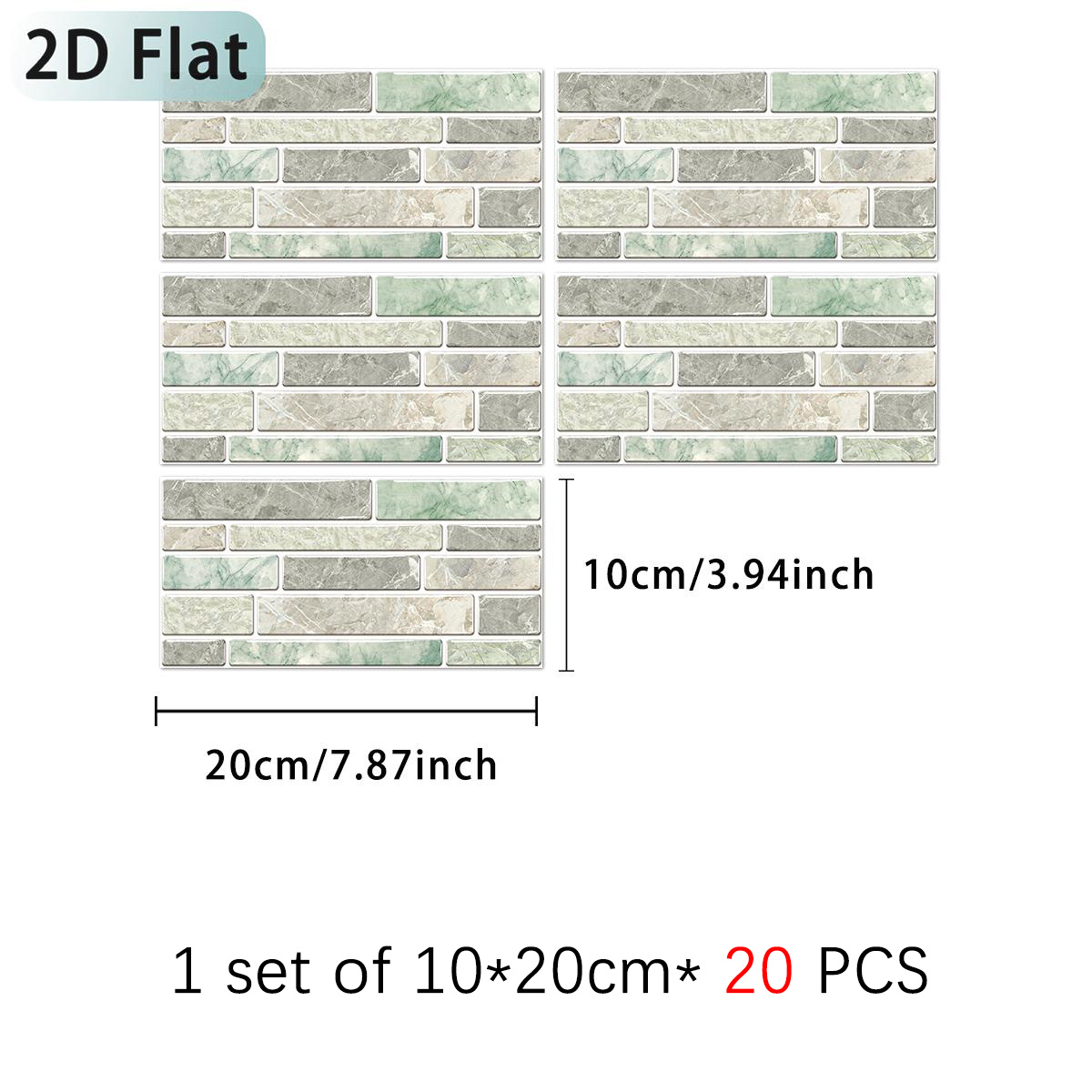 TEMU Superficie 2D, 20 piezas de pegatinas antisalpicaduras para cocina, de ladrillo -verde, resistentes a los arañazos y duraderas, fáciles de