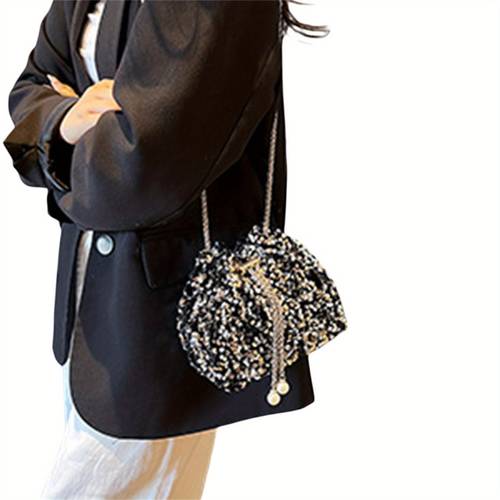 women sequin crossbody bag sequin bucket purse lightweight handbag purse with long strap