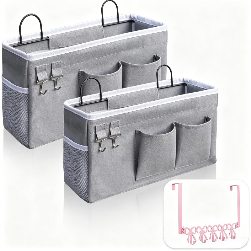 Image of 2pcs Modern Gray Hanging Storage Baskets - Versatile Wall Organizer For Closet, Kitchen, Bedroom, Office, Rv, , Locker - Space-saving Storage Solution Ideal For Homeowners And Organizers, Random