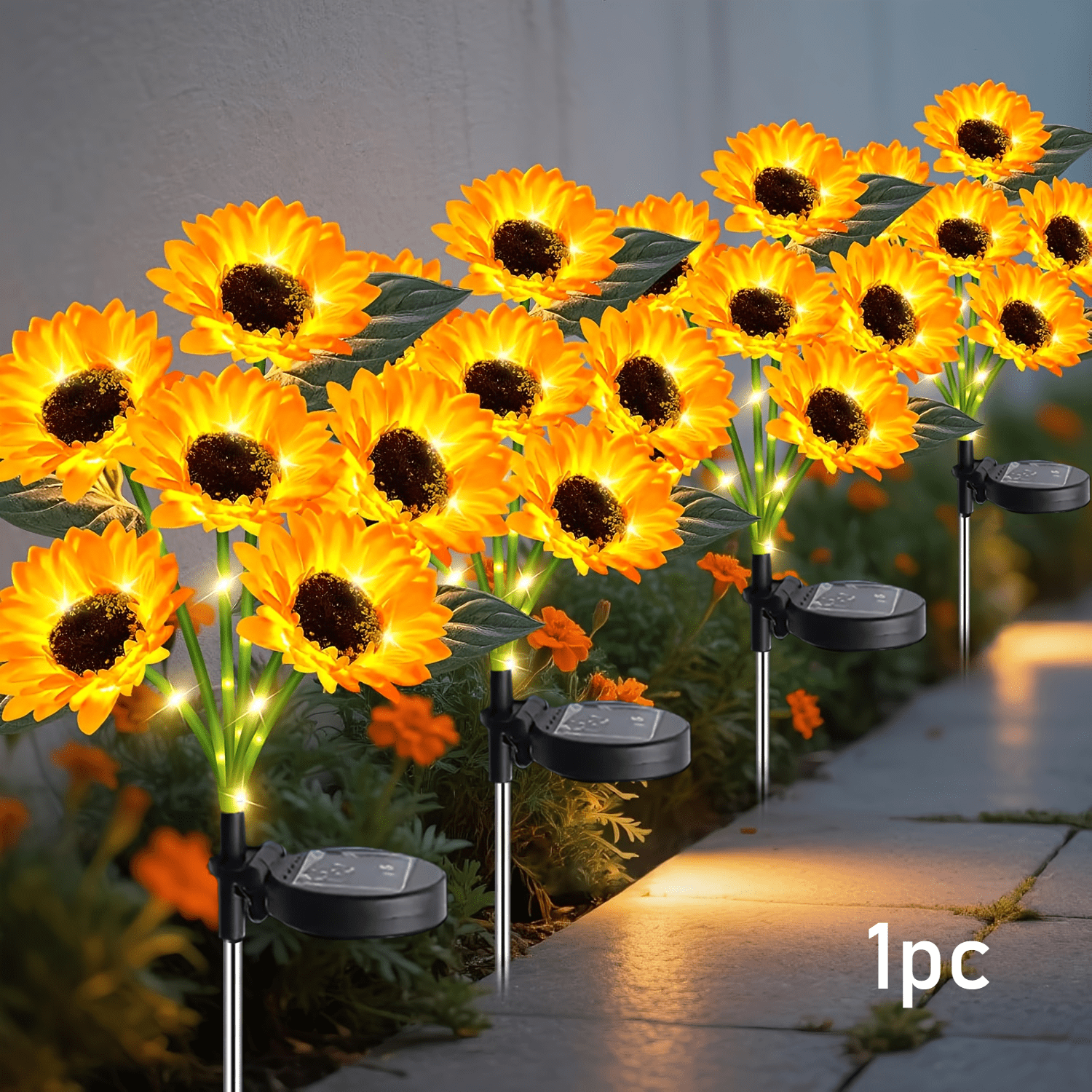E-shop 6-Kopf Solarbetriebene Sonnenblumenleuchten für den Außenbereich - Geeignet für Solar-Gartenleuchten für Rasen, IP65, Robuste Kunststofflaterne