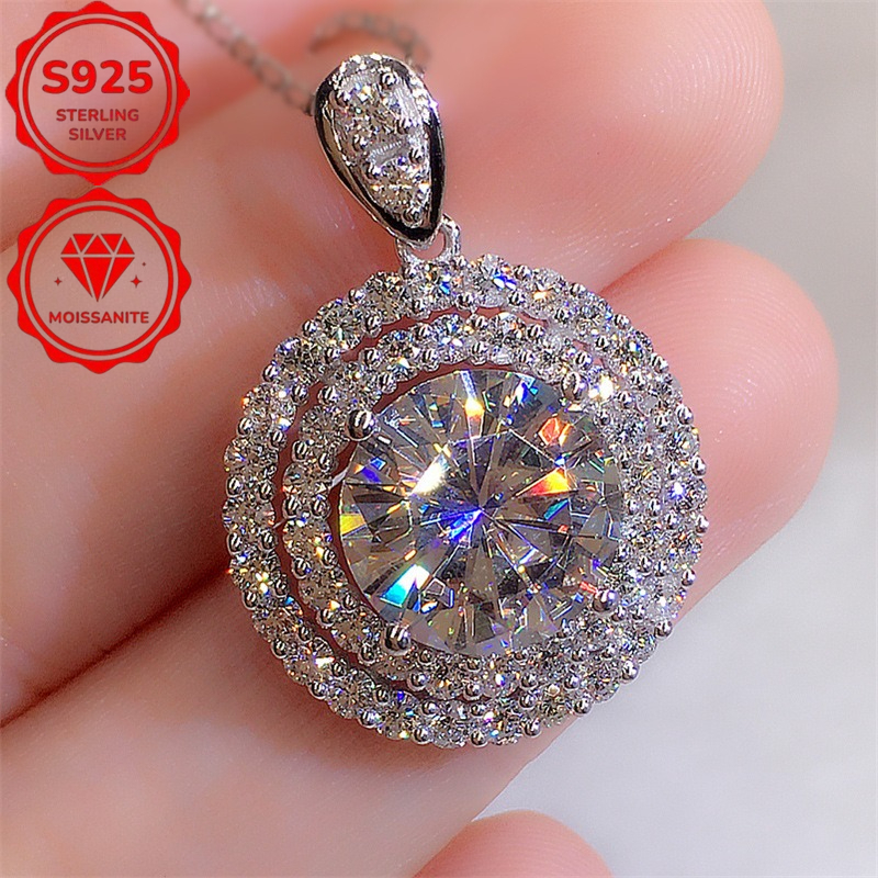 TEMU A 5-carat Round Moissanite Pendant Necklace Made Of S925 Sterling Silver, Featuring An Elegant Design, Perfect As A Gift For Women On Occasions