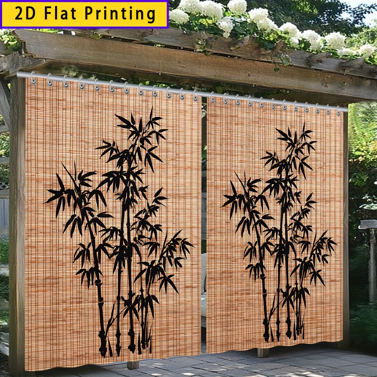 TEMU 2pcs 2d Printed Outdoor Curtains, Layered Outdoor Curtain 180x180cm (70.87x 70.87inch) Bamboo Pattern, Outdoor Sunshade, Windproof And Sun