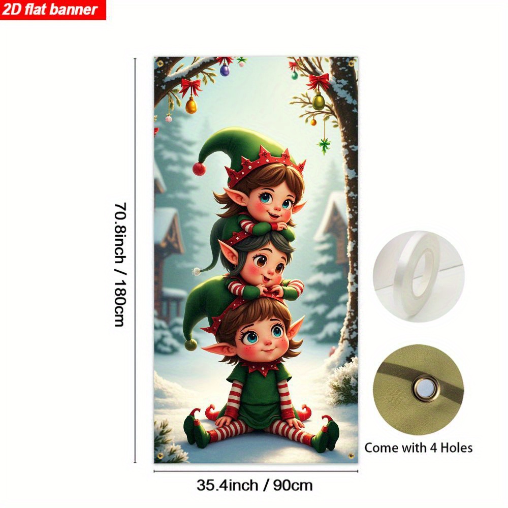 TEMU Bannière Plate 2D, 1 Pièce, Décoration de Noël Mignonne Elfe pour Porte/Mur/Fenêtre Intérieur Extérieure Ambiance Festive Nouvel An Carnaval