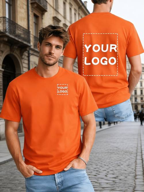 mens stylish and comfortable custom front and back print round neck short sleeve t shirt blending trend and fashion