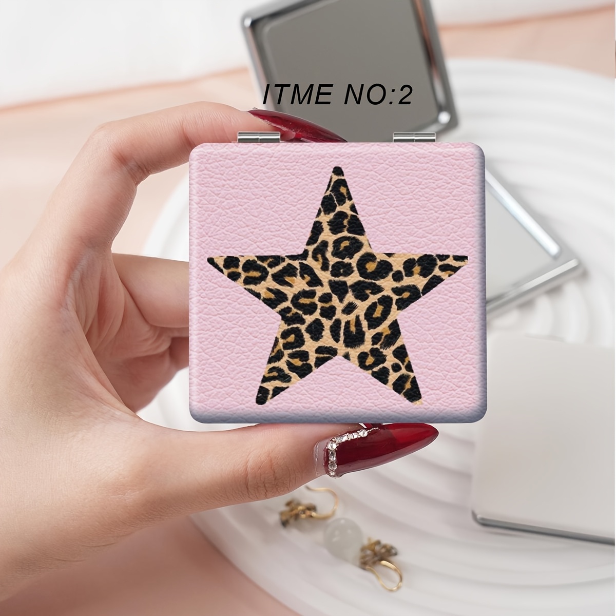 Girls' Portable Folding Mirror with Leopard & Tiger Patterns