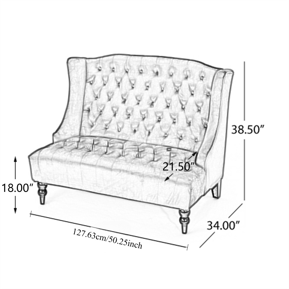 50-Inch Two-Seater Sofa, Comfortable Velvet Fabric, Mid-Century Modern Style, Minimalist Design, Extended Backrest, Compact Two-Seater Suitable for Bedrooms, Apartments And Home Offices