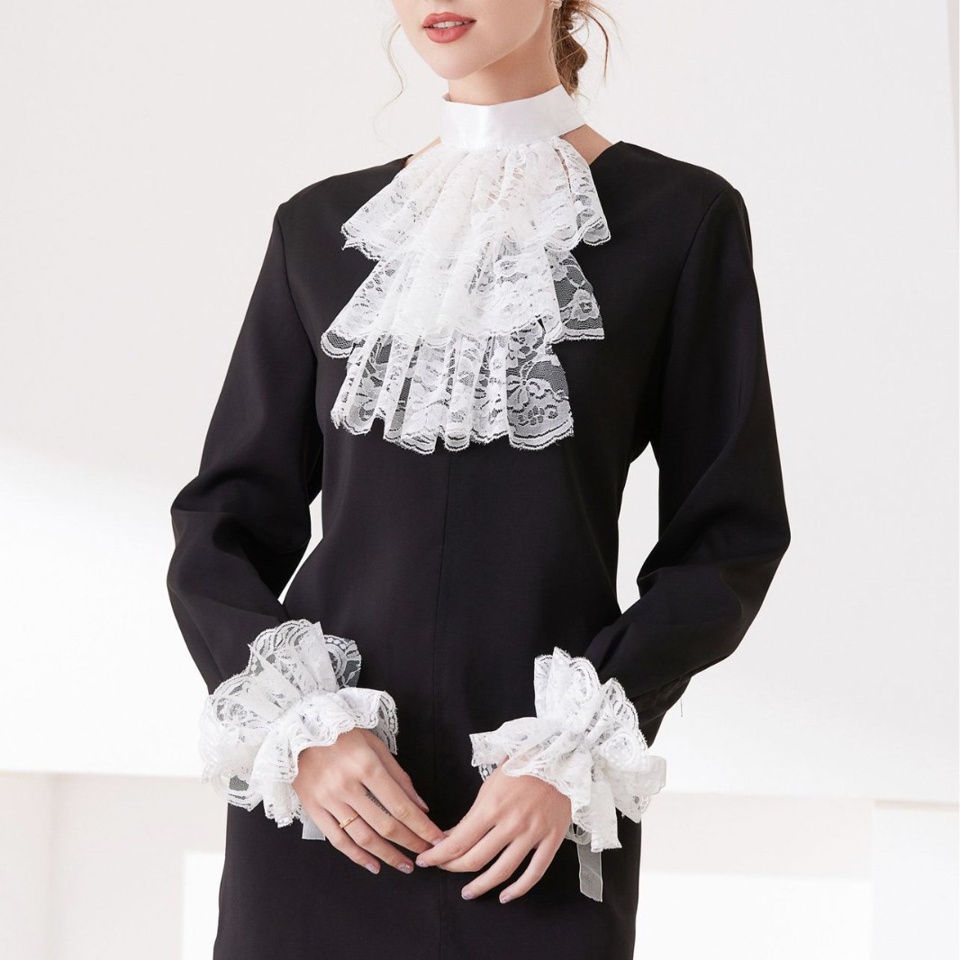TEMU Ensemble 3 pièces pour femme : faux col détachable style cour de style vintage avec nœud papillon, dentelle à volants multicouches + manchettes,