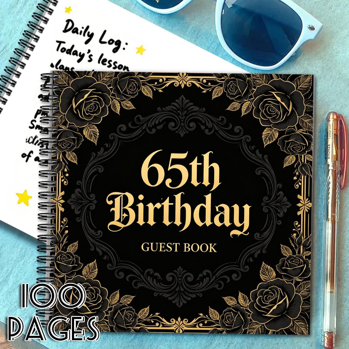 TEMU 1pc 65th Birthday Guest Book Signature Book, Black Golden Decorative Message Book, Ideal Gift For Friend Suitable For Various Celebration Events