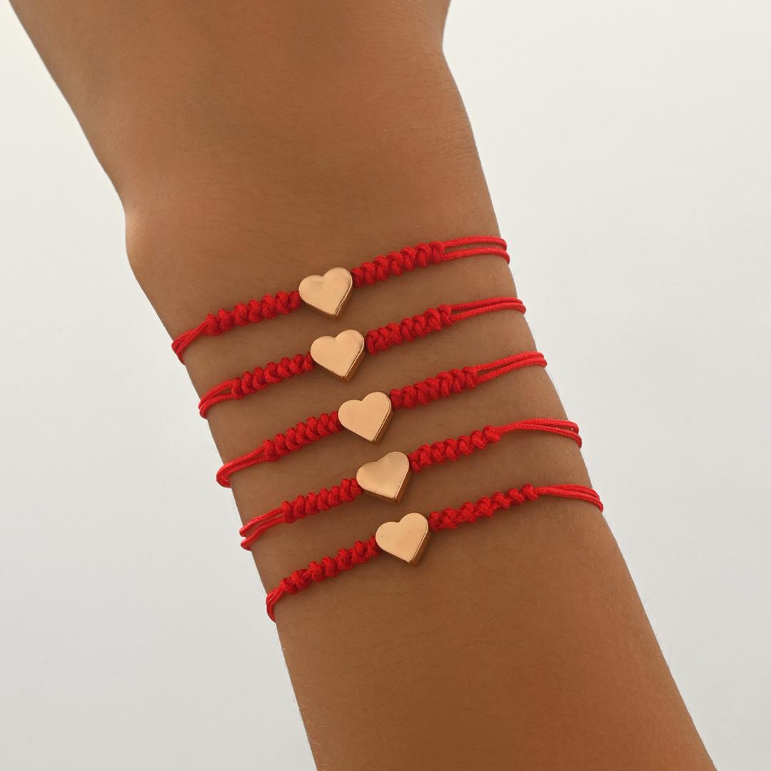 TEMU Confezione da 5 braccialetti intrecciati a cuore facile stile antico | Braccialetti regolabili con cordino , braccialetti per coppie, regali e