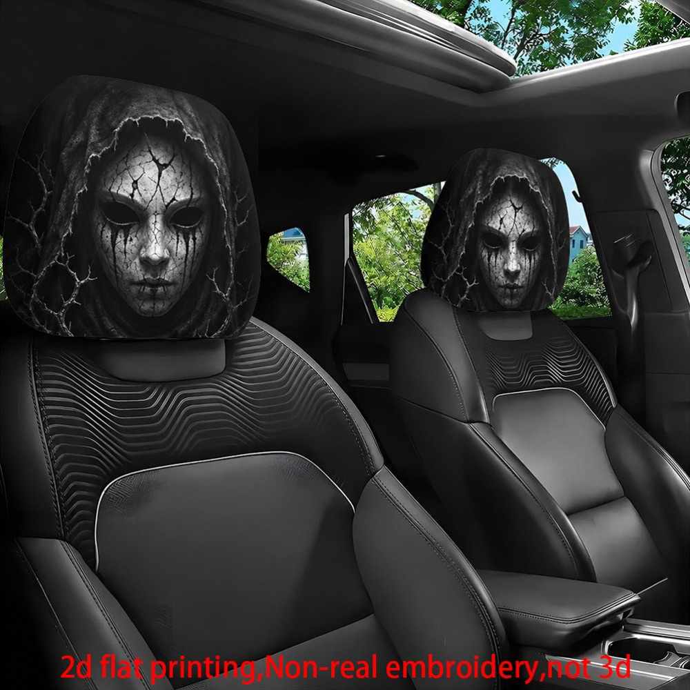 TEMU 2pcs Dark Car Headrest Covers Suitable For Vehicles, Fit Headrest Protectors, & Remove, Machine Washable Flat Headrest Caps For Long-distance
