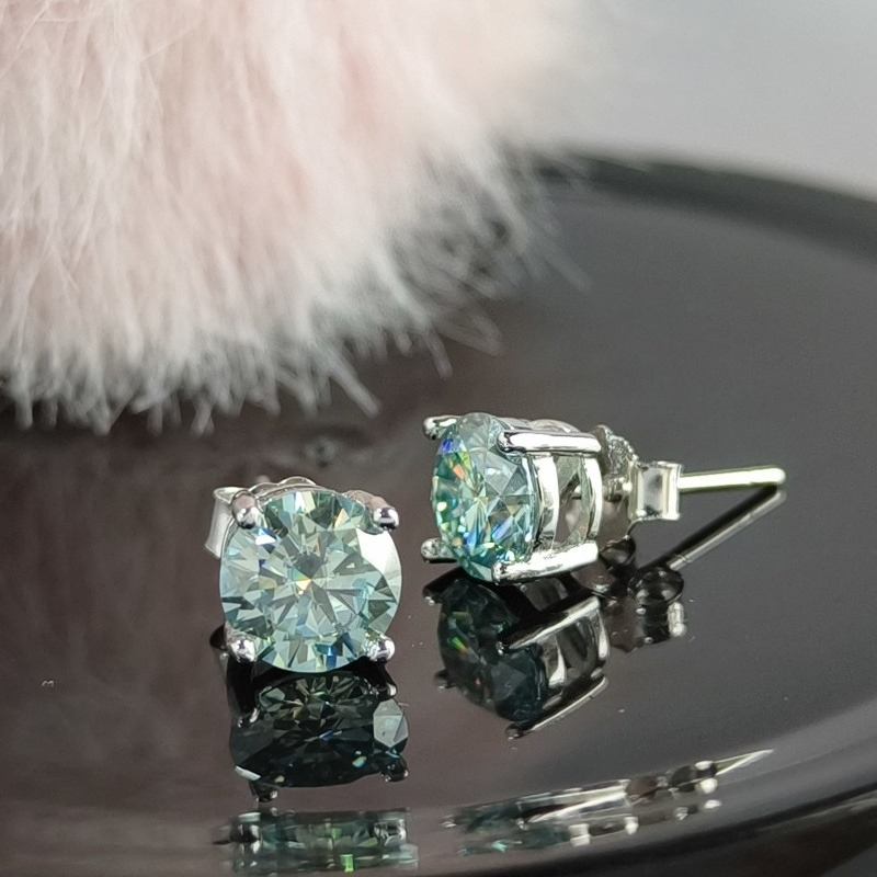 Women's Classic Light Blue Moissanite Stud Earrings, Elegant Gift