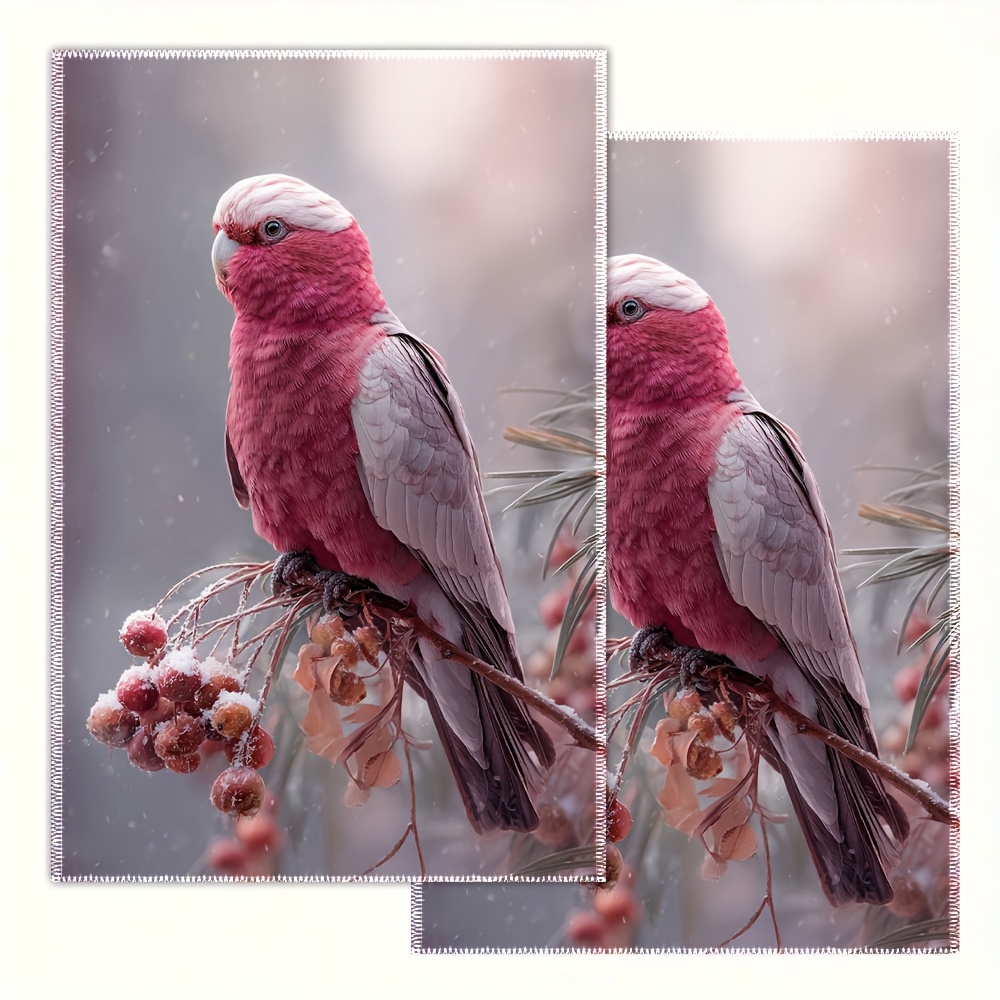 TEMU 2 Large Australian Printed Kitchen Towels-extra Long 16.0x24.0 Inches Pink Gray Elegant Dishcloth, Australian Wildlife Tea Towel, Suitable For
