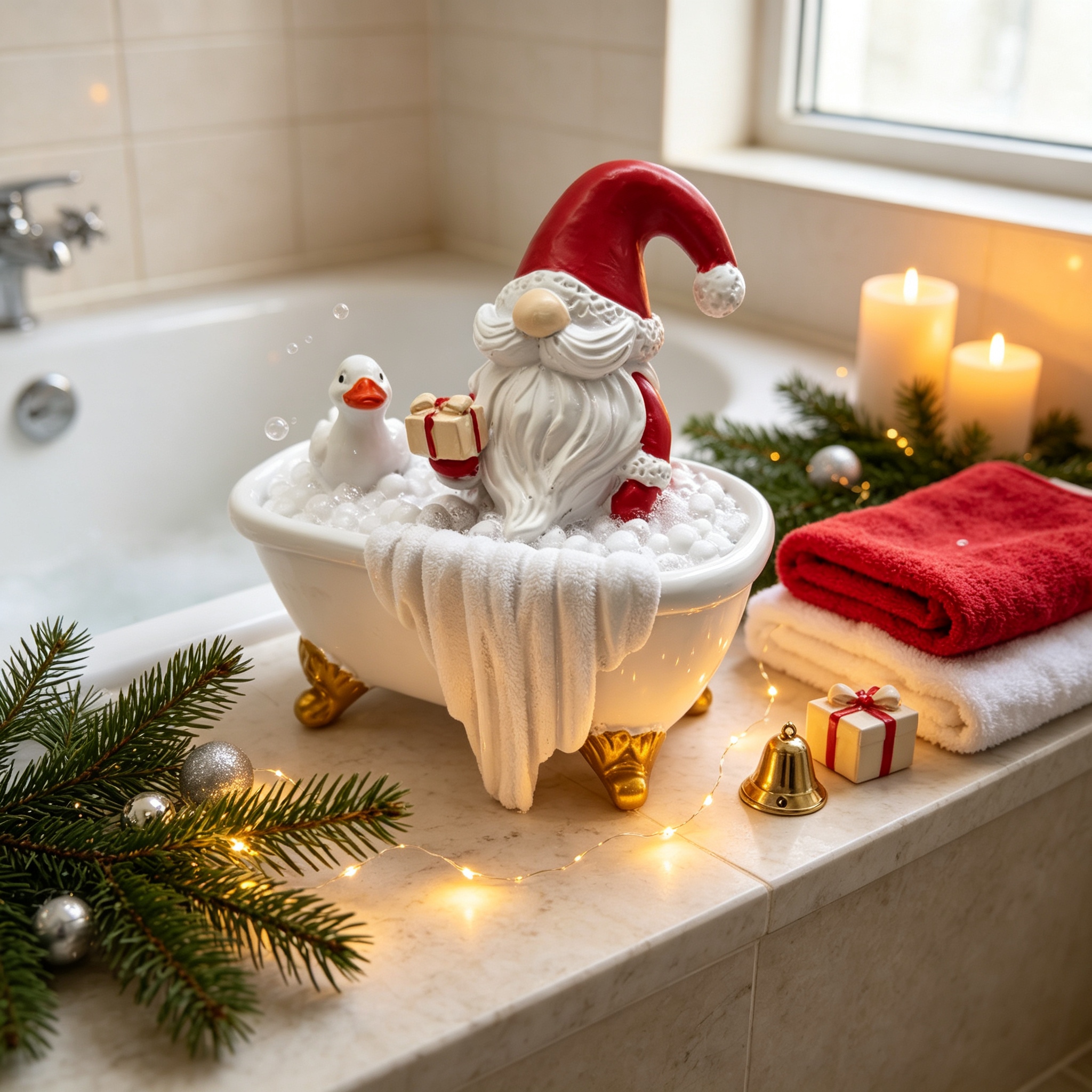 TEMU Bathtub Santa Claus Gnome Resin Desktop Ornament, Holiday Christmas Bubble Bath Santa Claus Decorative Sculpture, Collectible Resin Faceless