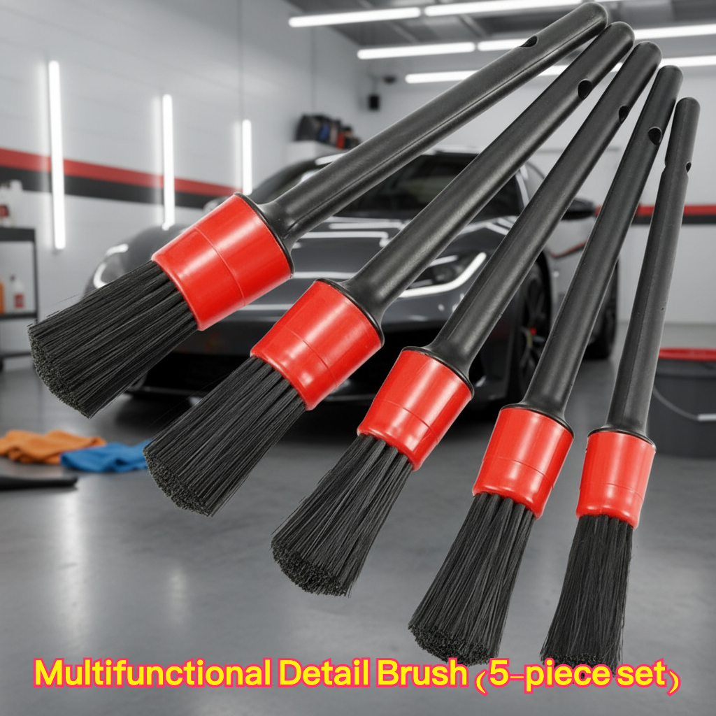 Image of 5pcs Car Cleaning Brush Set, Detailing Brush Kit, Best Car Detailing Brush Set - For Vents, Leather, Wheels, Interior, Seats, Upholstery, And Engine Cleaning - Reliable Brushes