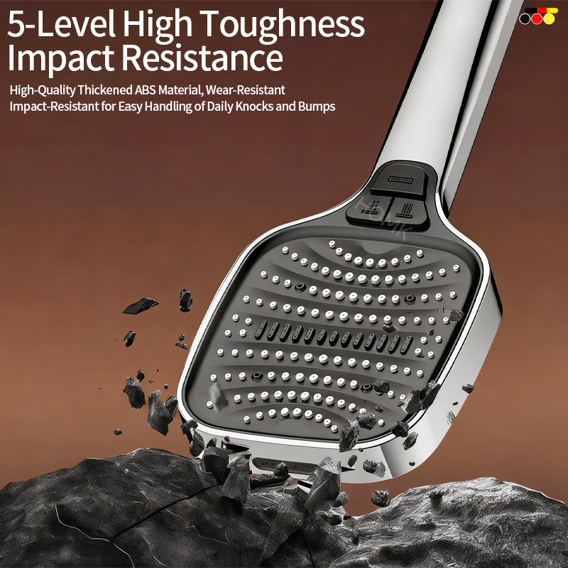 TEMU 1pc: Powerful Square Shower Head With 8 Spray , Handheld Rain Shower System, Silvery, Universal Fit, Compatible With All Types Of Bathrooms And