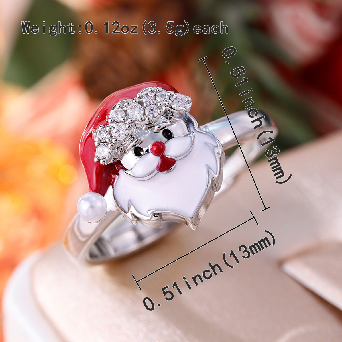 Women's Santa Claus Cartoon Design Ring, Copper with Zirconia