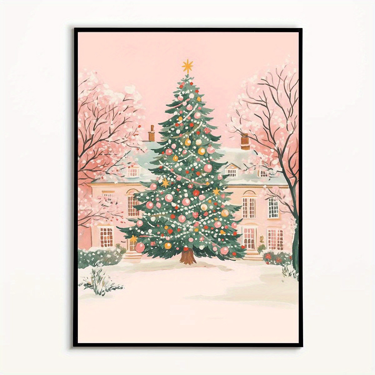 TEMU 1 stuk Waterverf Kerstboom Wandkunst Poster - Hedendaagse Waterverf Dennen Takken & Versieringen Geschikt voor Slaapkamer, Kantoor - Ongelijst