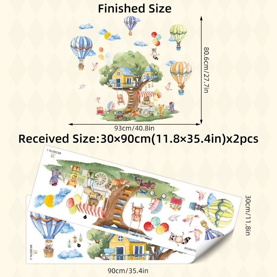 2pcs(arge Size) Cartoon Treehouse Animal Wall Stickers - Pvc Self-adhesive Stickers For Bathrooms/classrooms/lay Areas/gift Idea & Home Decor