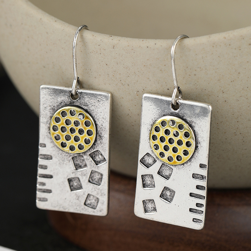 Vintage Two-Tone Rectangular Dangle Earrings