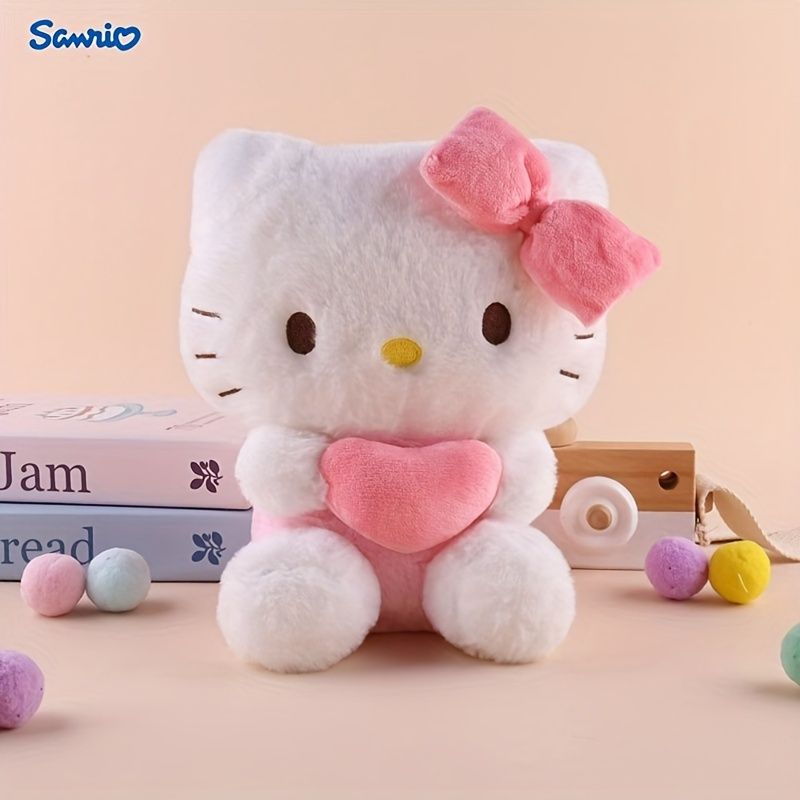 TEMU Hello Kitty & Kuromi Plush Dolls - Cute Cartoon With Heart Accessories, Soft Polyester Stuffed Animals For Bed Pillow, Birthday Valentine's